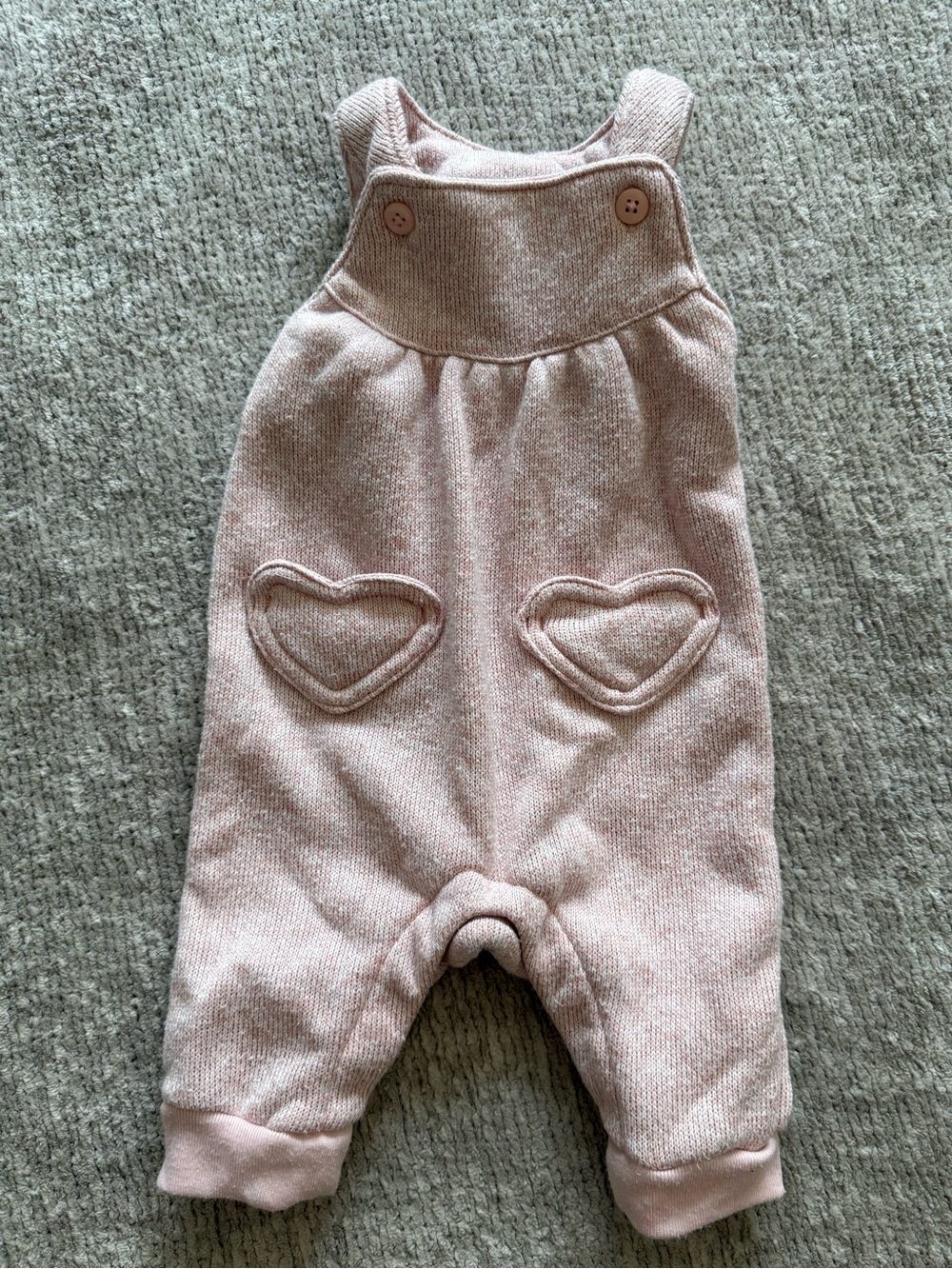 Carters Pink Fleece Overalls‎ 3M Heart Pocket Baby Romper Cozy Outfit
